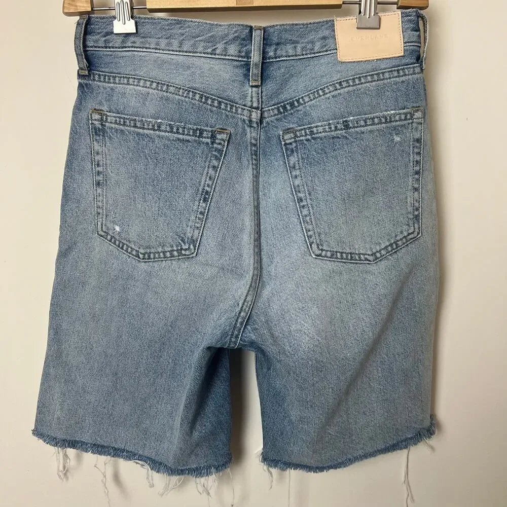 EVERLANE The Cheeky Long Short Light Wash Jorts Dad Denim Shorts Button Fly 25